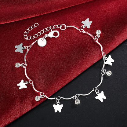 925 Sterling Silver Diamond-Studded Butterfly Bracelet